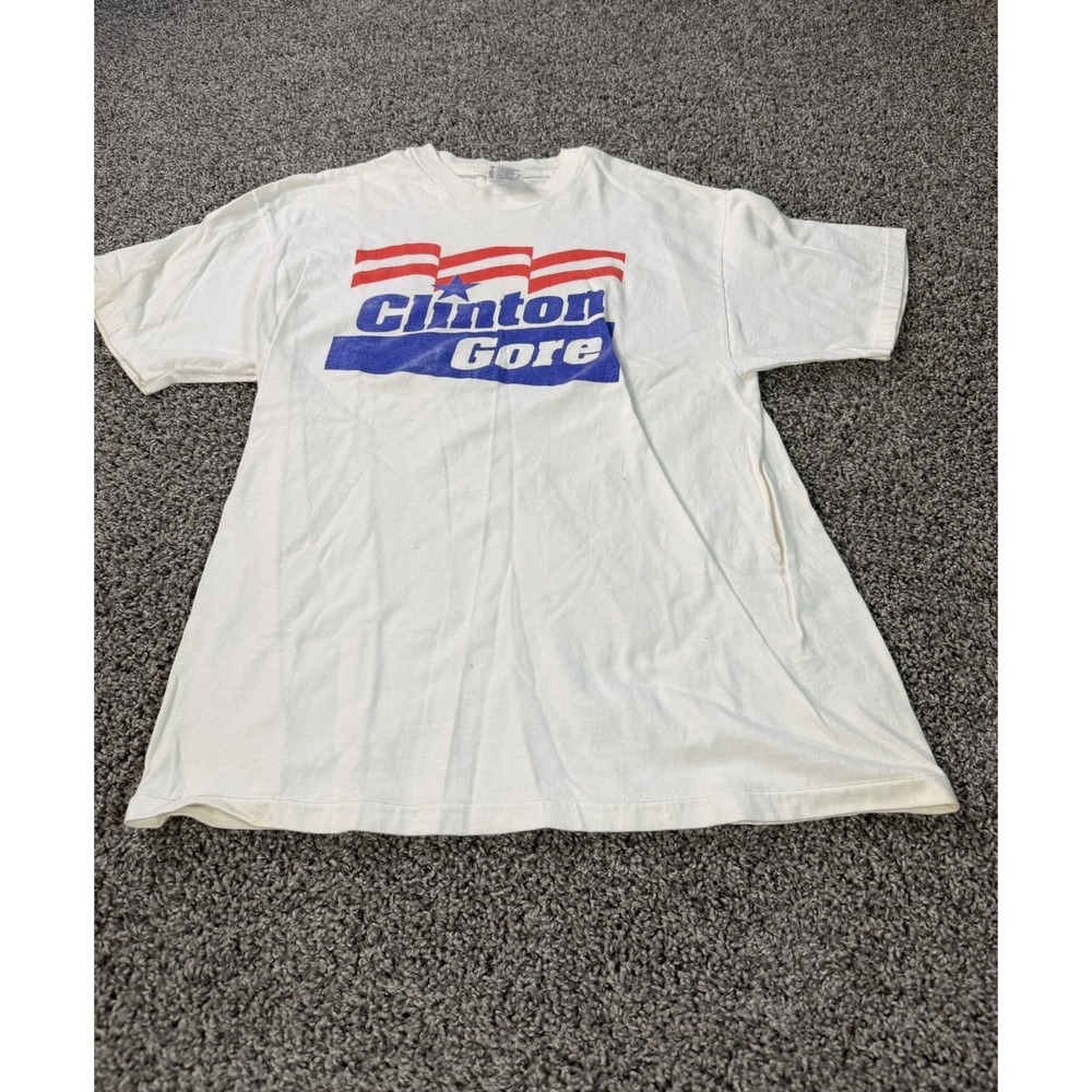 Vintage 90s Clinton Gore Campaign T Shirt Men's Size Large White